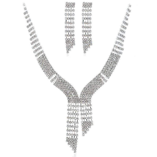 Women Wedding Jewelry Unique Design Rhinestone Necklace Earrings Set