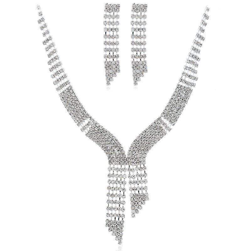 Women Wedding Jewelry Unique Design Rhinestone Necklace Earrings Set