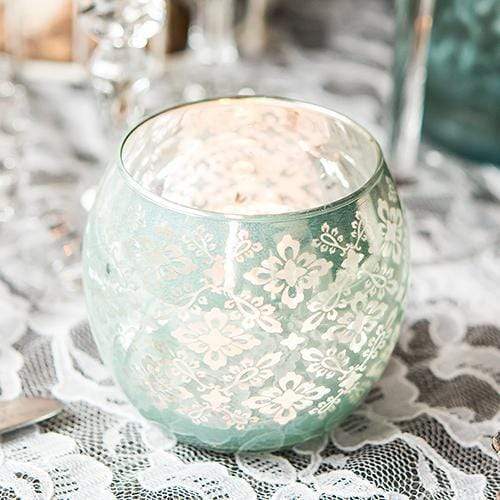 Wedding Reception Decorations Small Glass Globe Votive Holder With Reflective Lace Pattern (6) - Peach (Pack of 6) JM Weddings