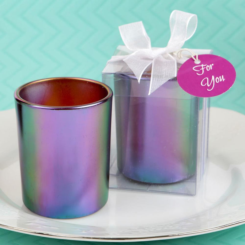 Wedding Reception Decorations Stunning iridescent candle holder with tea light candle Fashioncraft