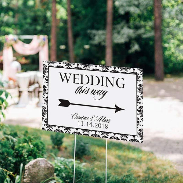 Wedding Signs Personalized Directional Sign (18x12) - Damask Kate Aspen