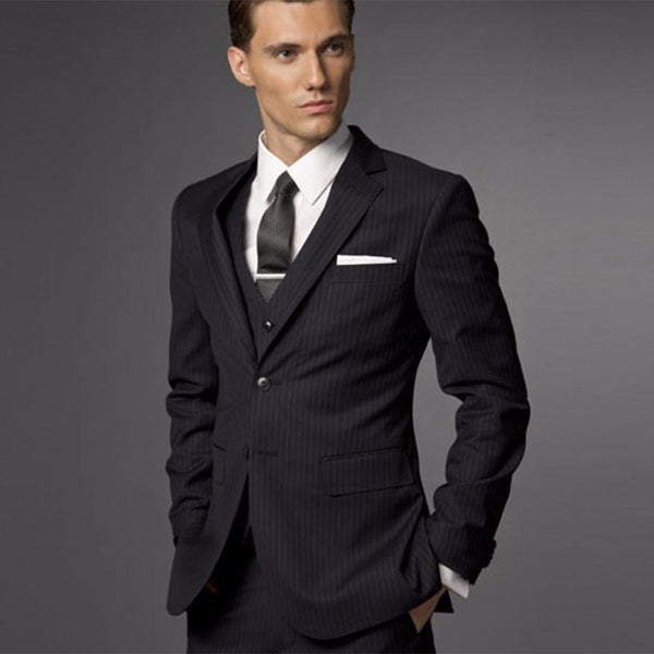 Wedding Suit For Men Striped, Tuxedo, Tailored 3 Piece Suit-One Size-JadeMoghul Inc.