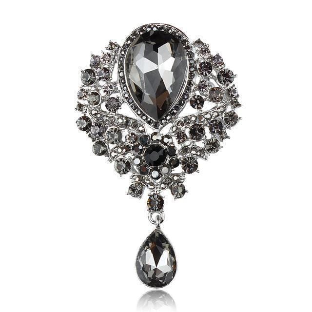 WEIMANJINGDIAN Brand Large Crystal Diamante Rhinestones Teardrop Wedding Brooch Pins in Assorted Colors-7406 black-JadeMoghul Inc.