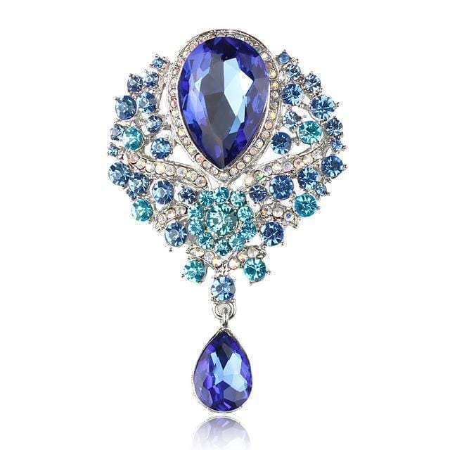 WEIMANJINGDIAN Brand Large Crystal Diamante Rhinestones Teardrop Wedding Brooch Pins in Assorted Colors-7406 blue-JadeMoghul Inc.