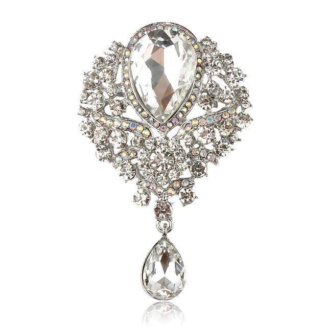 WEIMANJINGDIAN Brand Large Crystal Diamante Rhinestones Teardrop Wedding Brooch Pins in Assorted Colors-7406 clear-JadeMoghul Inc.
