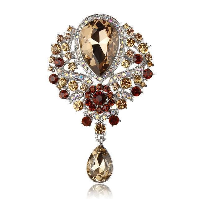 WEIMANJINGDIAN Brand Large Crystal Diamante Rhinestones Teardrop Wedding Brooch Pins in Assorted Colors-7406 coffee-JadeMoghul Inc.