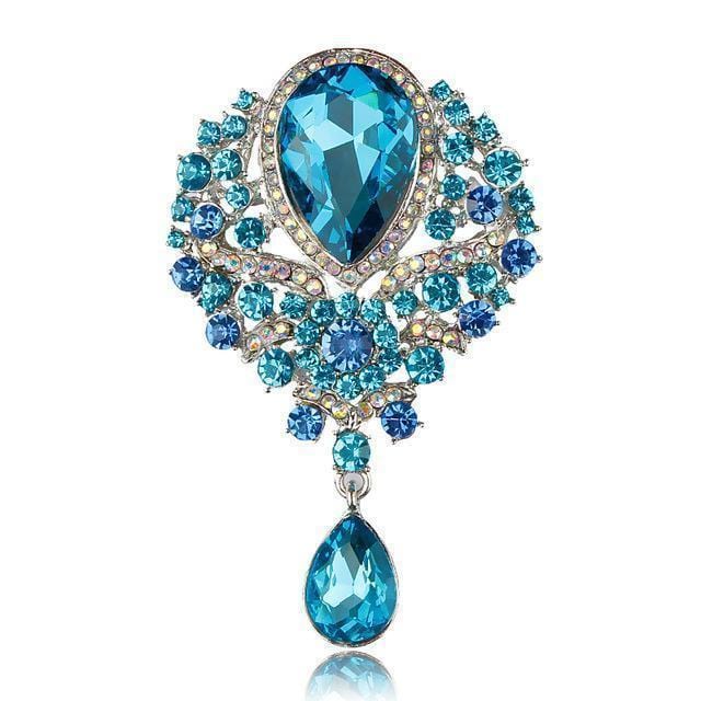 WEIMANJINGDIAN Brand Large Crystal Diamante Rhinestones Teardrop Wedding Brooch Pins in Assorted Colors-7406 lt blue-JadeMoghul Inc.