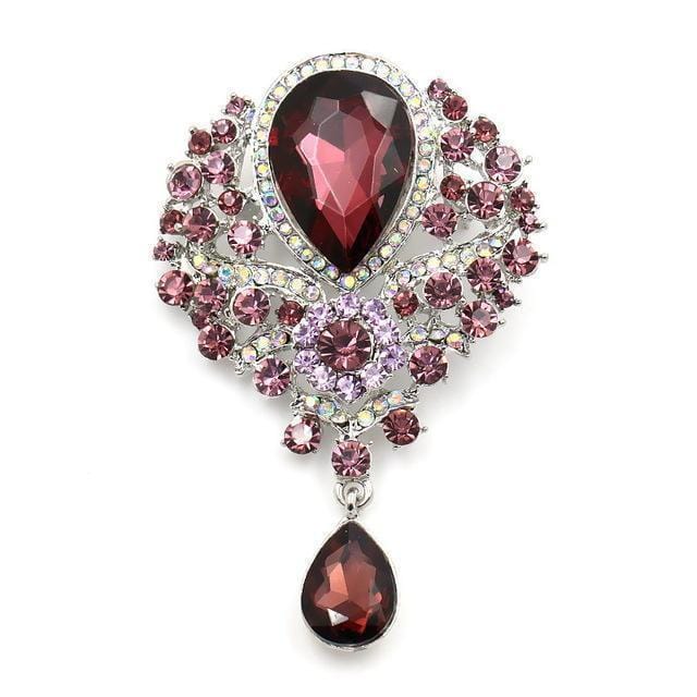 WEIMANJINGDIAN Brand Large Crystal Diamante Rhinestones Teardrop Wedding Brooch Pins in Assorted Colors-7406 purple-JadeMoghul Inc.