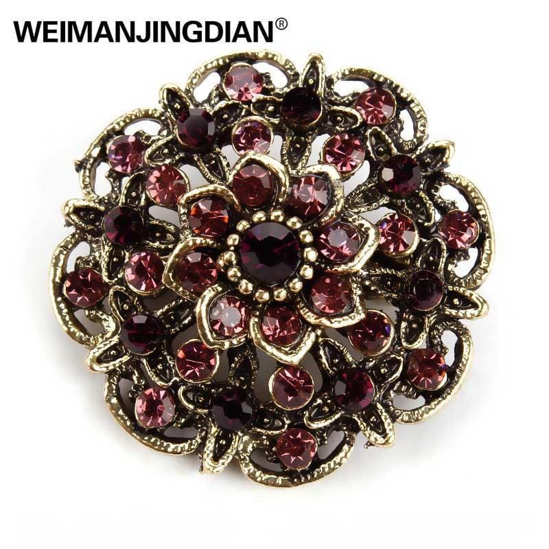 WEIMANJINGDIAN Brand Vintage Gold Color Plated Crystal Rhinestones Flower Antique Brooch Pins for Women in Assorted-5365-JadeMoghul Inc.