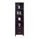 Well- Designed Media Tower With Display Shelves, Dark Brown-Media Racks and Towers-Dark Brown-Metal-JadeMoghul Inc.