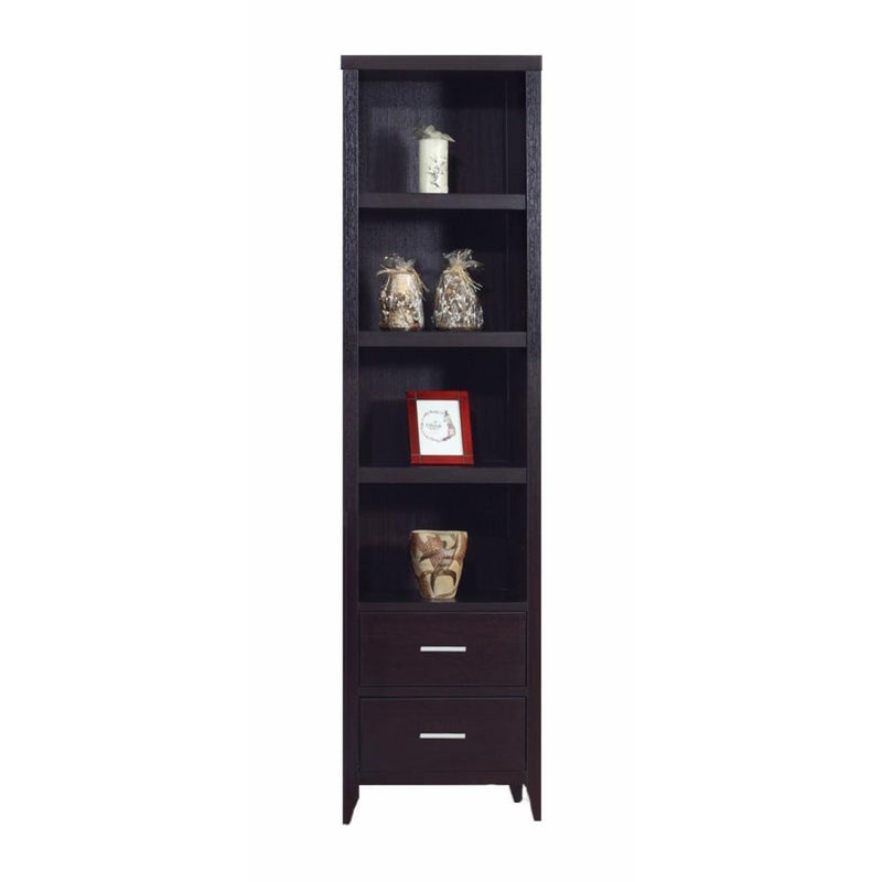 Well- Designed Media Tower With Display Shelves, Dark Brown-Media Racks and Towers-Dark Brown-Metal-JadeMoghul Inc.