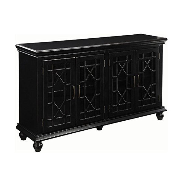 Well-Designed Wooden Accent Cabinet With Lattice Doors, Black-Accent Chests and Cabinets-BLACK-Wood-JadeMoghul Inc.