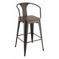 Well-made Metal Bar Height Stool With Wood Seat, Black, Set of 2-Bar Stools and Counter Stools-Black-Metal & Wood-JadeMoghul Inc.