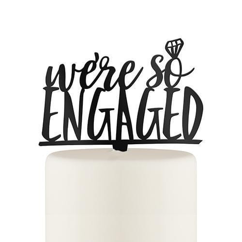 We're So Engaged Acrylic Cake Topper - Black (Pack of 1)-Wedding Cake Toppers-JadeMoghul Inc.