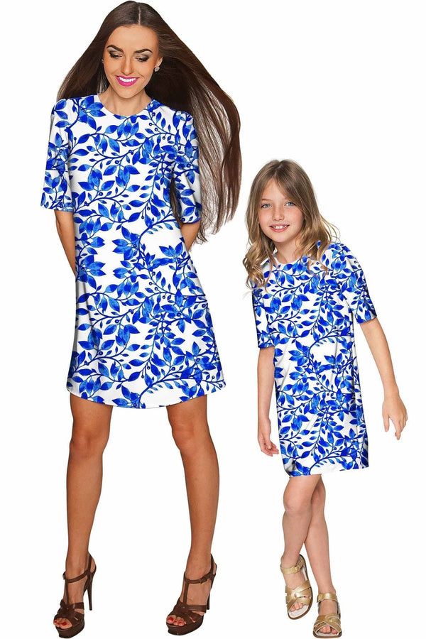 Whimsy Grace Shift Floral Mother Daughter Dress-Whimsy-18M/2-White/Blue-JadeMoghul Inc.