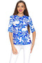 Whimsy Sophia White Blue Print Sleeved Party Top - Women-Whimsy-XS-White/Blue-JadeMoghul Inc.