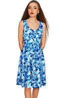 Whisper Mia Blue Floral Print Skater Dress - Women-Whisper-XS-Blue-JadeMoghul Inc.