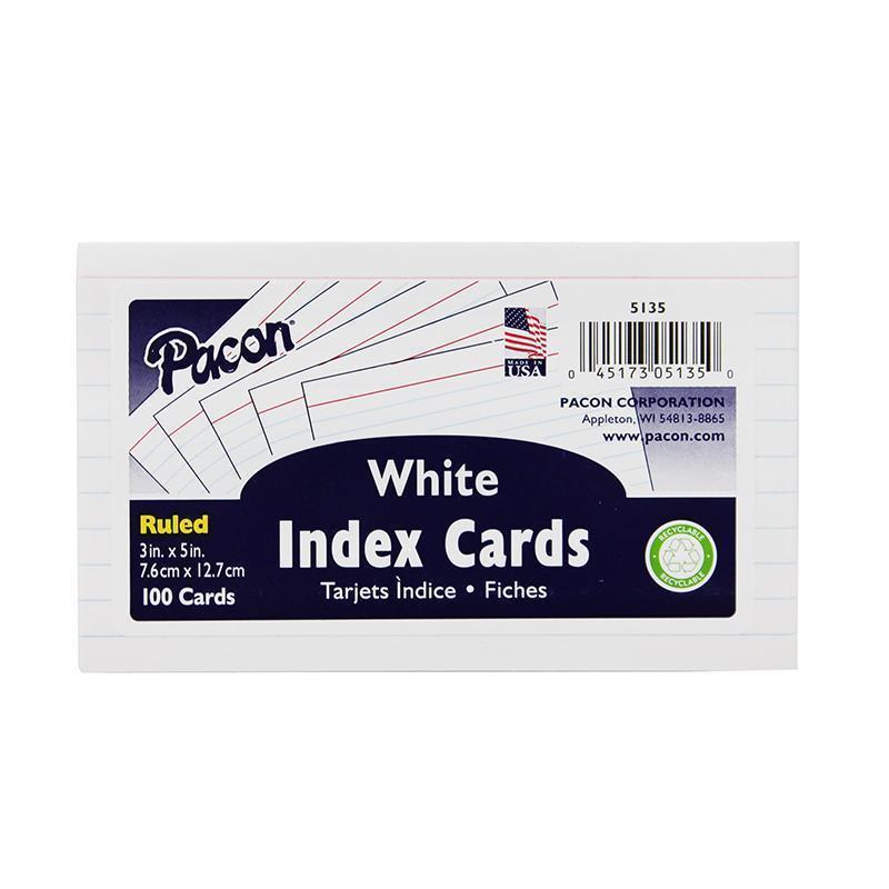 WHITE 3X5 RULED INDEX CARDS 100PK-Arts & Crafts-JadeMoghul Inc.
