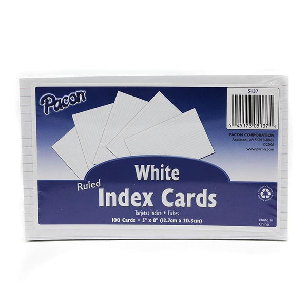 WHITE 5X8 RULED INDEX CARDS 100PK-Arts & Crafts-JadeMoghul Inc.