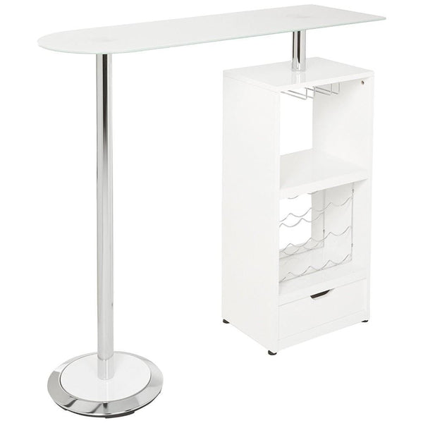 White Bar Table with functional Storage-Coffee Tables-White and Chrome-Metal-JadeMoghul Inc.