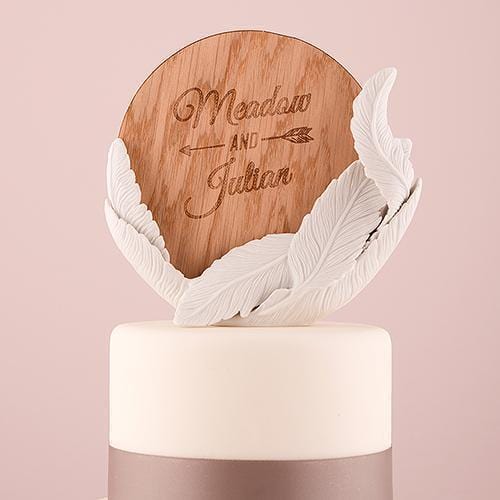 White Feather Porcelain Wedding Cake Topper (Pack of 1)-Wedding Cake Toppers-JadeMoghul Inc.