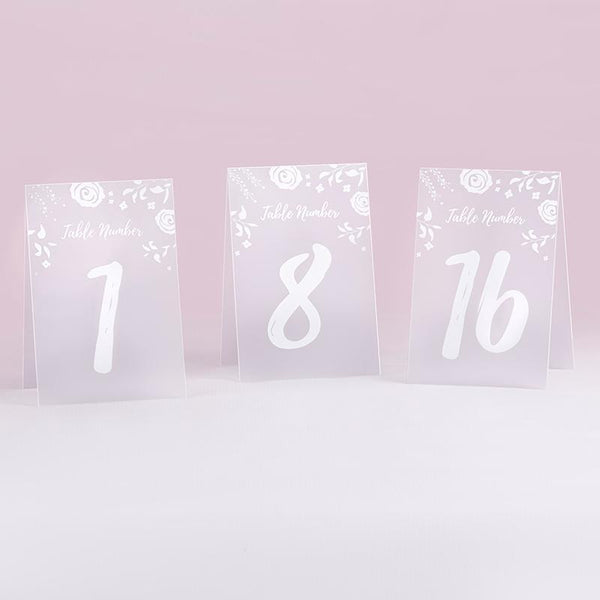 White Frosted Floral Tented Table Numbers (1-18)-Table Numbers-JadeMoghul Inc.