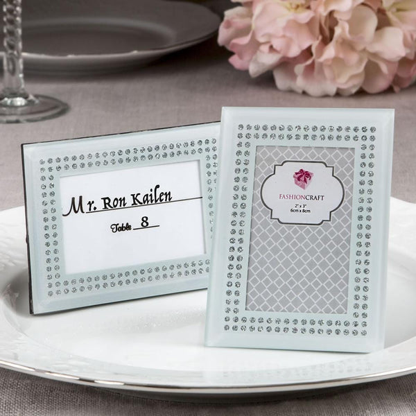 White frosted Glass picture frame / placecard holder-Personalized Gifts By Type-JadeMoghul Inc.
