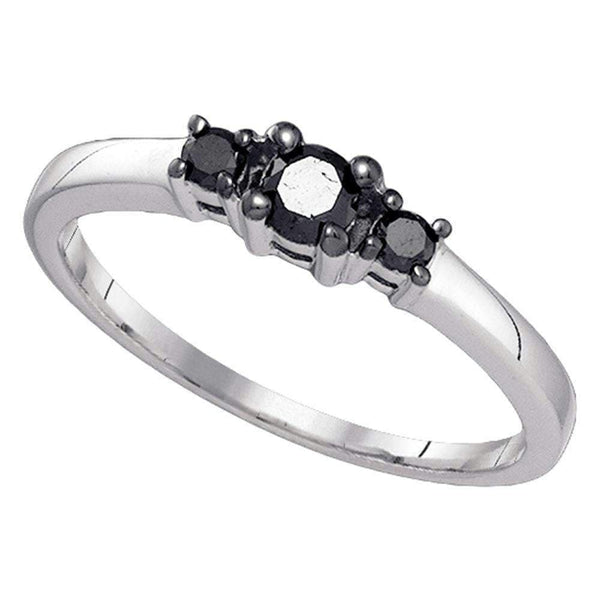 White Gold Black 3-Stone Diamond Bridal Ring - FREE Shipping (USA/CA)-Gold & Diamond Engagement & Anniversary Rings-5-JadeMoghul Inc.