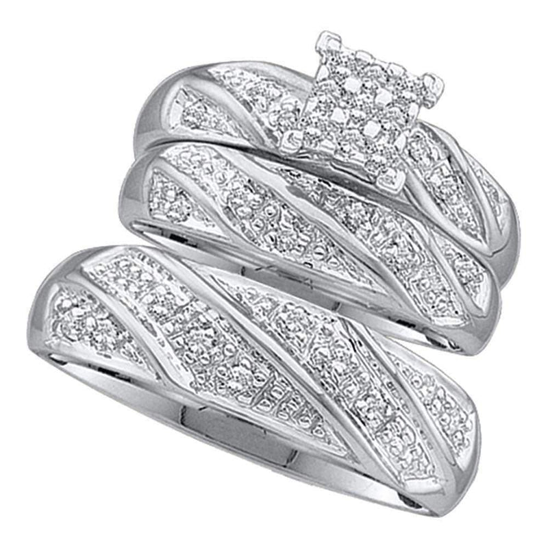 White Gold & Diamond Cluster Trio Engagement Ring Set - FREE Shipping (US/CA)-Gold & Diamond Trio Sets-5-JadeMoghul Inc.