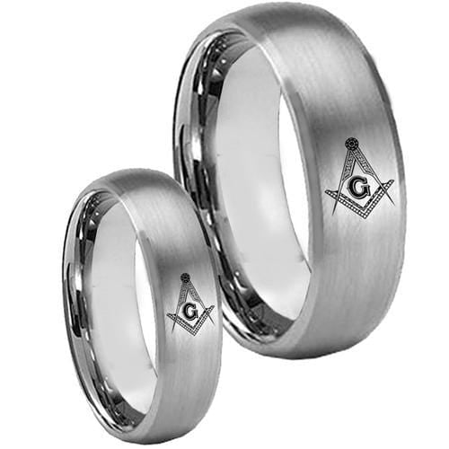 Tungsten Rings For Men White Tungsten Carbide  Masonic Ring