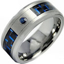 Tungsten Carbide Rings White Tungsten Carbide With Black Blue Carbon Fiber & Blue Sapphire