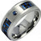 Tungsten Carbide Rings White Tungsten Carbide With Black Blue Carbon Fiber & Blue Sapphire