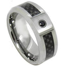 Tungsten Carbide Rings White Tungsten Carbide With Black Carbon Fiber & Black Cubic Zirconia