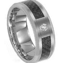 Tungsten Carbide Rings White Tungsten Carbide With Black Carbon Fiber & Cubic Zirconia