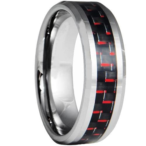 Tungsten Carbide Rings White Tungsten Carbide Ring With Black Red Carbon Fiber