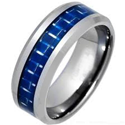 Tungsten Rings For Men White Tungsten Carbide Ring With Blue Carbon Fiber