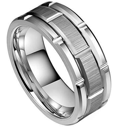 Tungsten Rings For Women White Tungsten Carbide Brick Pattern Ring