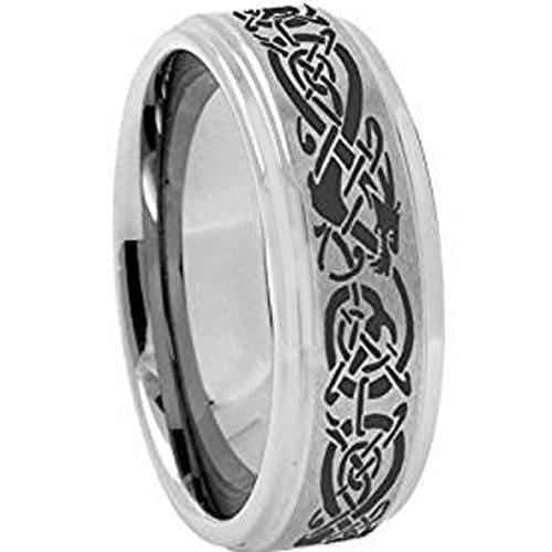Tungsten Wedding Ring White Tungsten Carbide Dragon Step Edges Ring