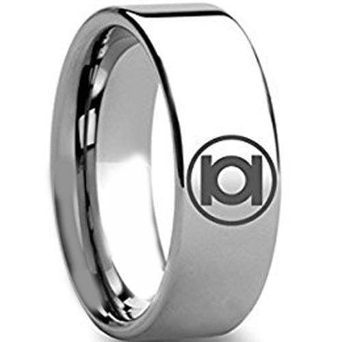 Tungsten Rings For Women White Tungsten Carbide Green Lantern Flat Ring