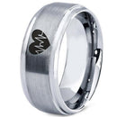 Tungsten Rings For Men White Tungsten Carbide Heartbeat and Heart Step Ring