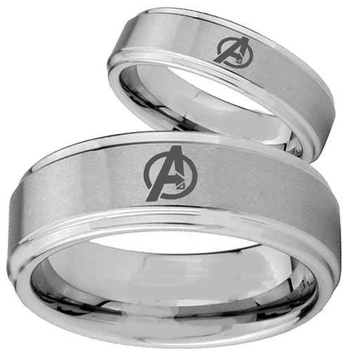 Tungsten Rings For Men White Tungsten Carbide Marvel Avengers Step Ring