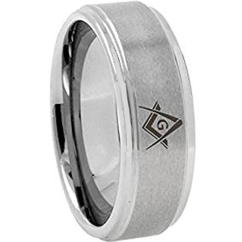Tungsten Rings For Women White Tungsten Carbide Masonic Step Ring