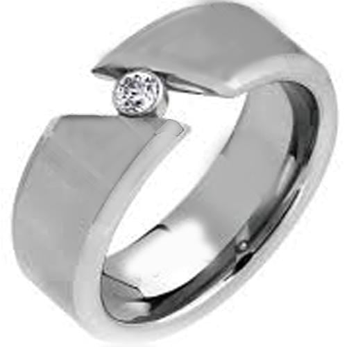 Tungsten Wedding Ring White Tungsten Carbide Solitaire Ring With Cubic Zirconia