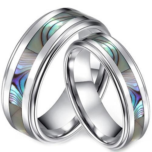 Tungsten Rings For Women White Tungsten Carbide Step Ring With Abalone Shell