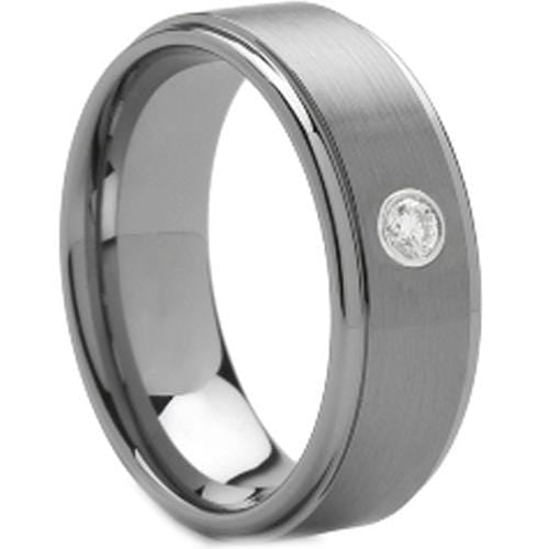 Tungsten Wedding Ring White Tungsten Carbide Step Ring With Cubic Zirconia