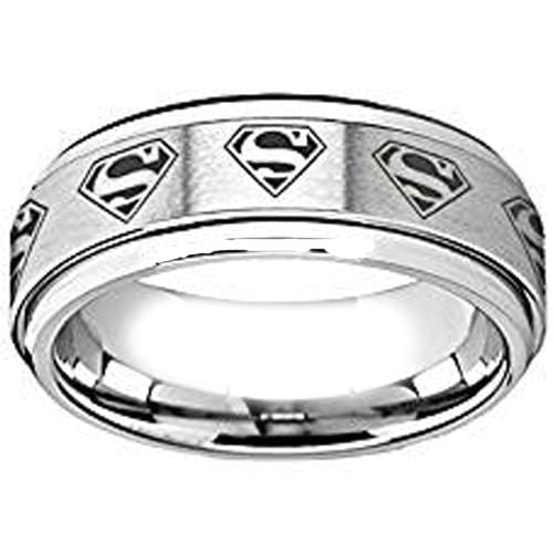 Superman Ring White Tungsten Carbide Superman Step Edges Ring