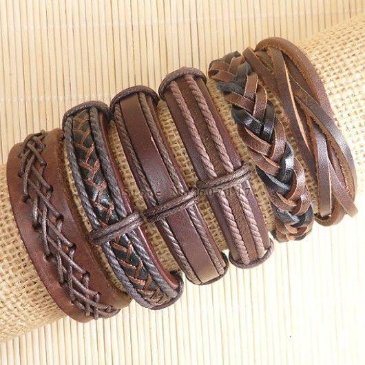 Wholesale 6pcs/lot Handmade ethnic tribal genuine wrap charming male pulsera black braided leather bracelets bangles S136-S23-JadeMoghul Inc.