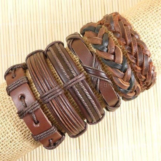 Wholesale 6pcs/lot Handmade ethnic tribal genuine wrap charming male pulsera black braided leather bracelets bangles S136-S32-JadeMoghul Inc.