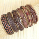 Wholesale 6pcs/lot Handmade ethnic tribal genuine wrap charming male pulsera black braided leather bracelets bangles S136-S42-JadeMoghul Inc.