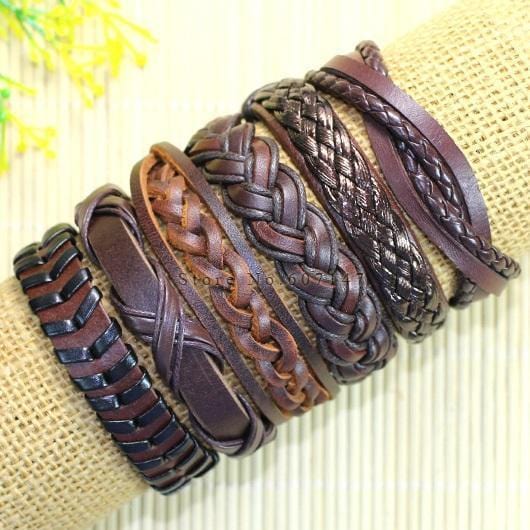 Wholesale 6pcs/lot Handmade ethnic tribal genuine wrap charming male pulsera black braided leather bracelets bangles S136-S49-JadeMoghul Inc.